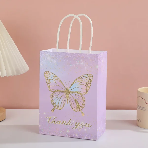 Bolsas de regalo de papel con temática de mariposa, bolsa de papel Kraft con asas para detalles, bodas, Día de la madre, cumpleaños de niñas, baby sohwers y celebraciones