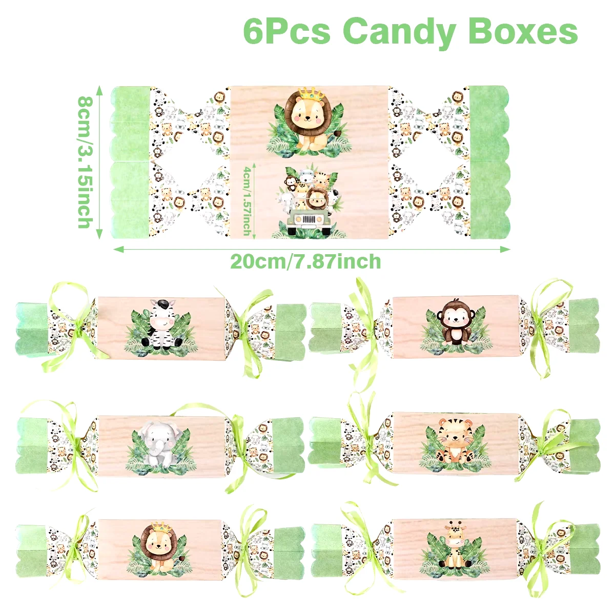 Cajas de dulces de animales de la selva, decoración de fiesta de cumpleaños de Safari en la jungla, caja de embalaje de regalo para niños, caja de regalos para Baby Shower salvaje - Imagen 5