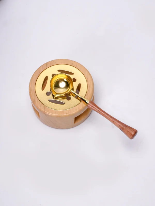Calentador de cera para sellos de lacre, horno para fundir el lacre o cera, de madera, con cuchara y mango