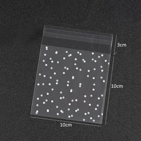 Bolsas de plástico transparente de celofán, autoadhesivas de lunares blancos