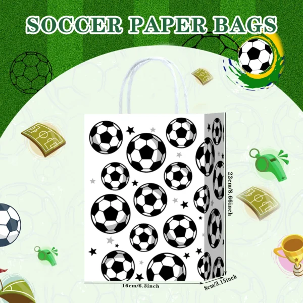 Bolsas de papel con la temática de fútbol de con asas, bolsas de recuerdo de celebraciones, cumpleaños para chuches, detalles y  decoración deportiva