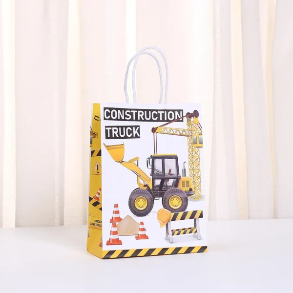 Bolsa de papel para regalos y embalaje con tema de vehículo de ingeniería excavadora, bolsas para galletas y dulces para niños