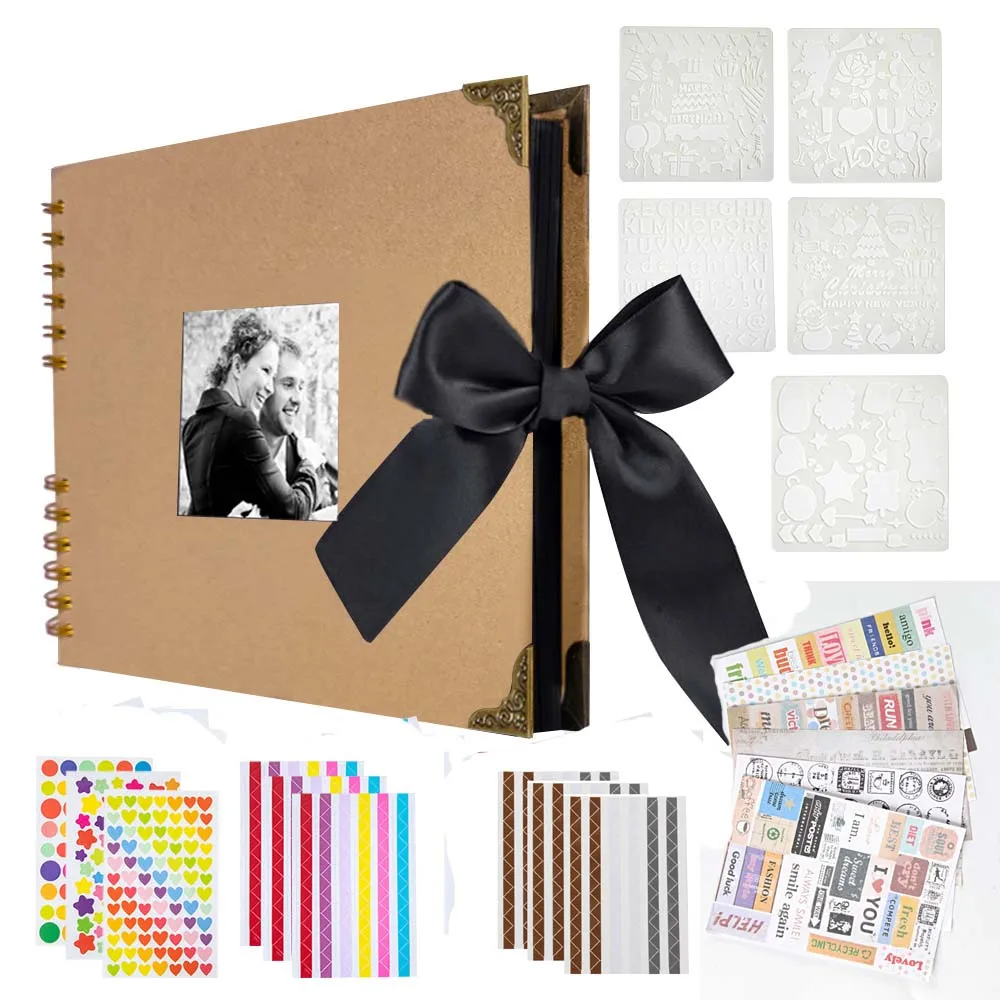 álbum de fotos artesanales DIY, Libro de memorias de 12 pulgadas 80 páginas, con tapa dura, álbum de recortes, álbum Kraft para aniversario de boda. - Imagen 3