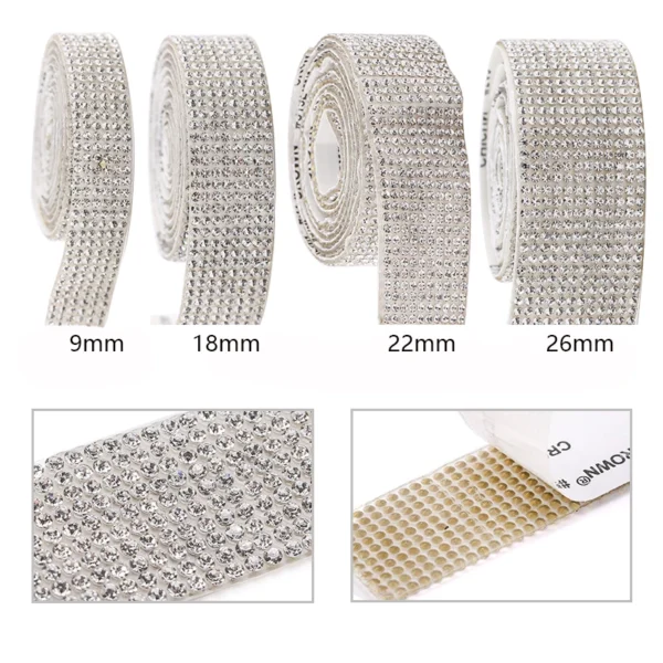 Cinta autoadhesiva de diamantes de imitación de cristal, pegatina de diamantes de imitación con purpurina para decoraciones y manualidades DIY