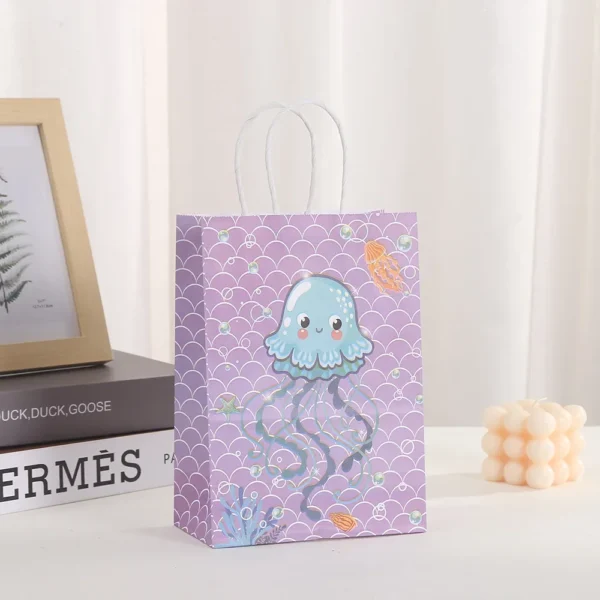 Bolsas de papel de regalo de papel con tematica de océano, de concha de sirena para decoraciones de cumpleaños, para detalles, galletas y dulces 6 uds.