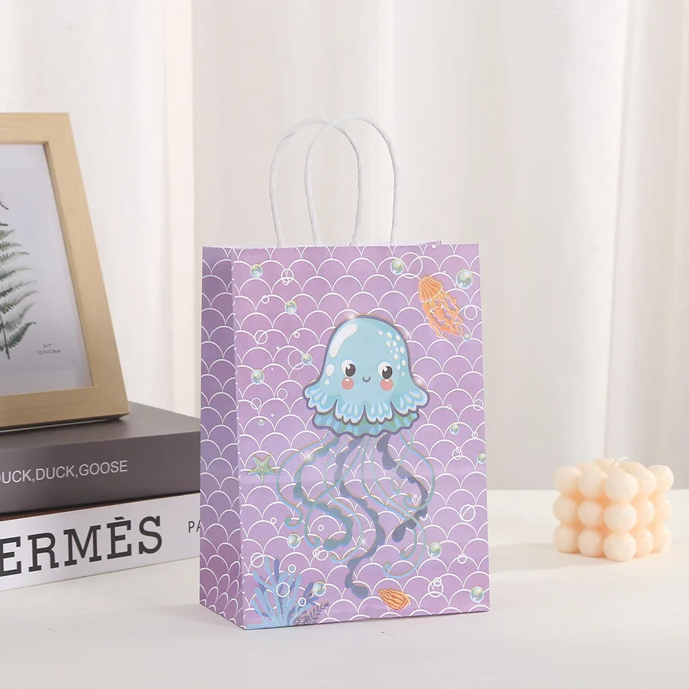 Bolsas de papel de regalo de papel con tematica de océano, de concha de sirena para decoraciones de cumpleaños, para detalles, galletas y dulces 6 uds. - Imagen 7