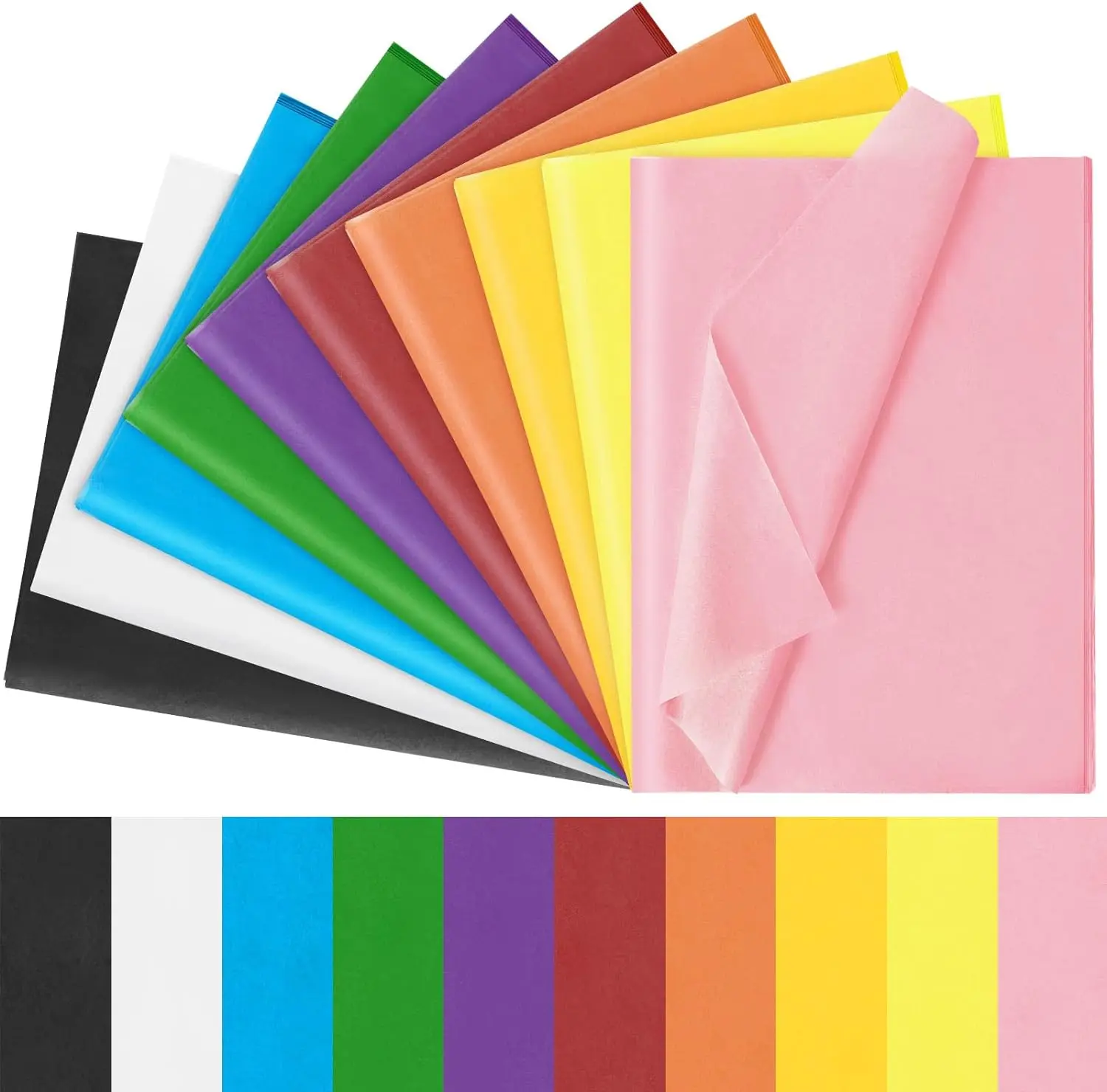 Hojas de papel tisú o papel de seda de Colores de 50x66cm, 10 hojas