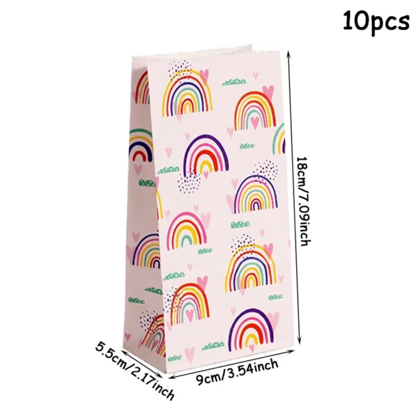 10 Uds. Bolsas de papel con tema de arcoíris, para galletas, bolsa de regalo, bolsas de recuerdo para celebraciones