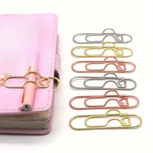 4 bolígrafo multifuncional con clip para colgar, clip de papel de amor, botón de bolígrafo, accesorios para cuaderno, clip para bolígrafo de asiento fijo