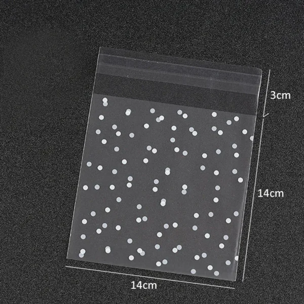Bolsas de plástico transparente de celofán, autoadhesivas de lunares blancos