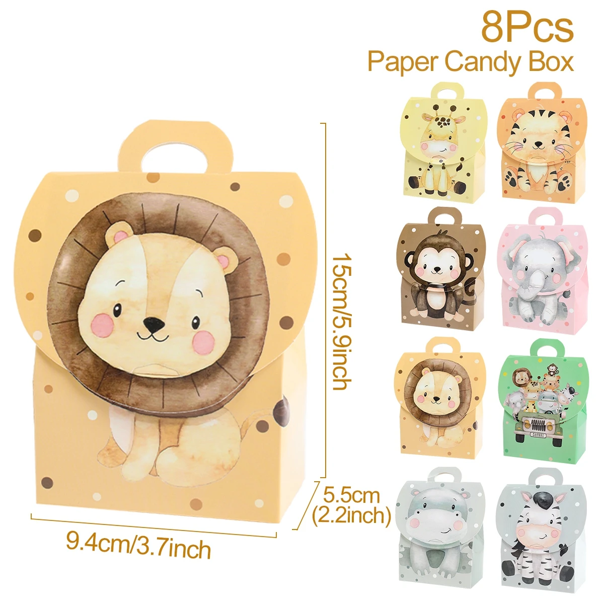 Cajas de dulces de animales de la selva, decoración de fiesta de cumpleaños de Safari en la jungla, caja de embalaje de regalo para niños, caja de regalos para Baby Shower salvaje - Imagen 3