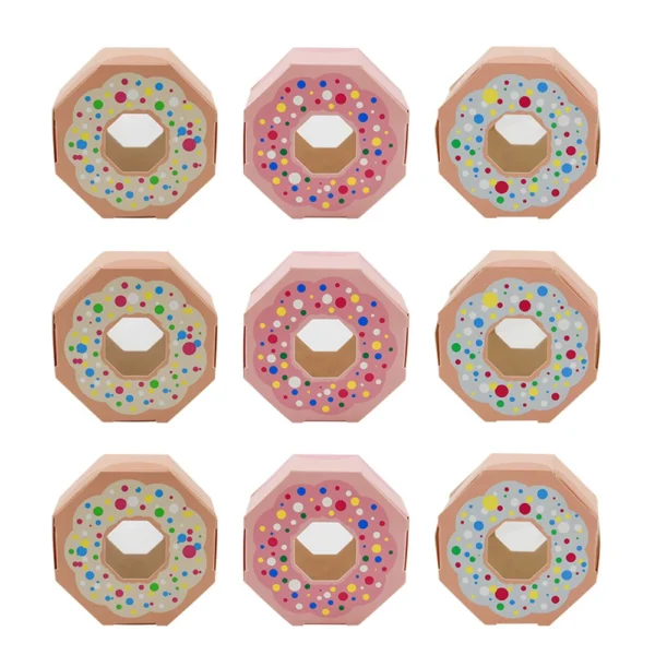 Cajas de cartón con forma de donut de colores, 10 unidades, cajas de papel rosa y azul con ventana para dulces, recuerdos o detalles