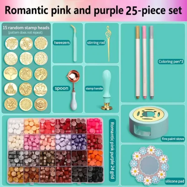 Juego de sellos de cera/lacre, Kit de cera de colores lacados