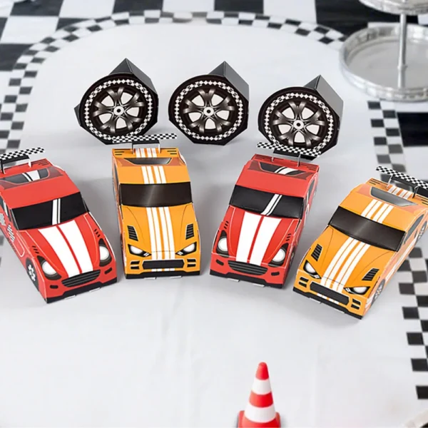 Caja de cartón y papel con diseño de coche de carreras, caja original de embalaje para regalos, 10/20 piezas