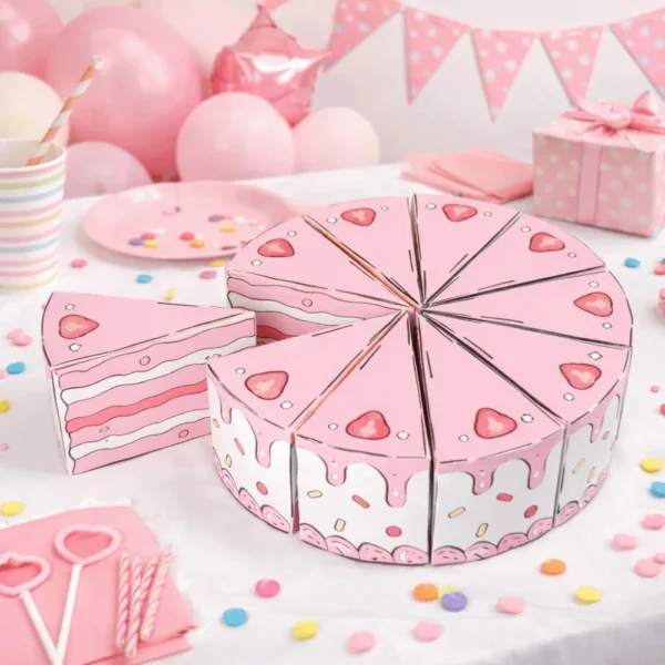 Cajas de cartón con forma de tarta dividida en trozos triangulares, hecha de Papel Ecológico en Forma de Pastel, Cajita para Dulces DIY