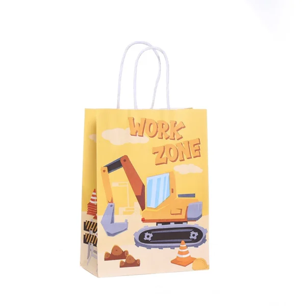 Bolsa de papel para regalos y embalaje con tema de vehículo de ingeniería excavadora, bolsas para galletas y dulces para niños