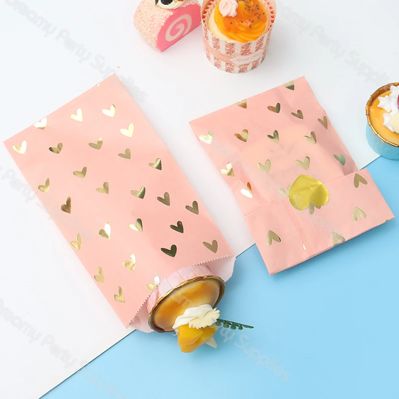 Bolsa de papel de regalo gruesa, pegatinas de puntos y corazón, para caramelos, dulces, chuches, detalles y galletas, bolsa de papel Kraft, bolsas artesanales 12 Uds. - Imagen 2