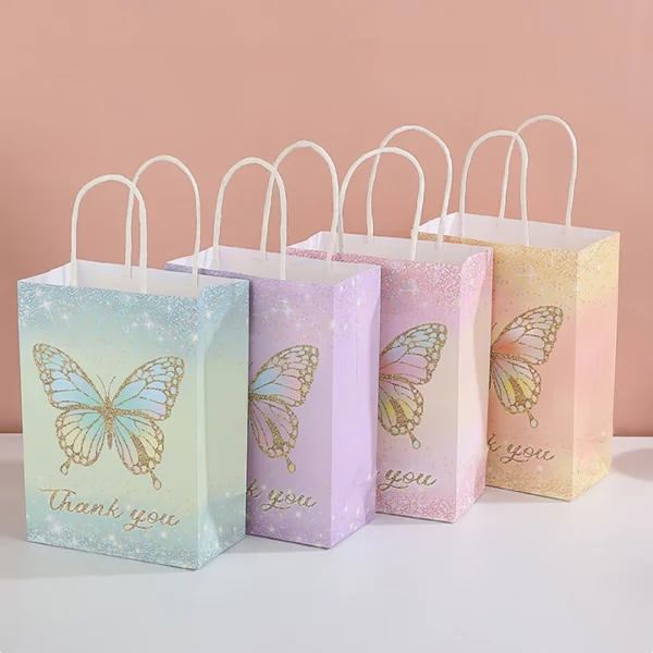 Bolsas de regalo de papel con temática de mariposa, bolsa de papel Kraft con asas para detalles, bodas, Día de la madre, cumpleaños de niñas, baby sohwers y celebraciones