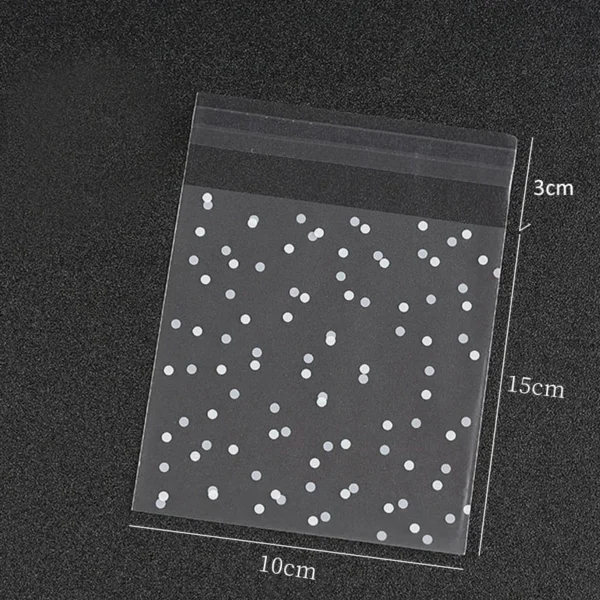 Bolsas de plástico transparente de celofán, autoadhesivas de lunares blancos
