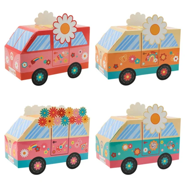 Cajas de carton recuerdo de autobús de la paz tematica Hippie, caja de regalo, 12/24 Uds.