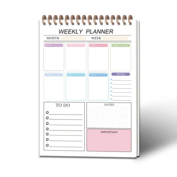 Planificador semanal simple, cuaderno para tu lista de tareas con 52 hojas de en blanco, papel de 8x5,6' de espesor, 120 g sin fecha para que configures en modod flexible
