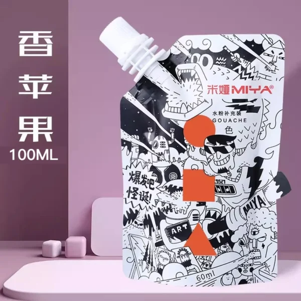 Pintura Gouache MIYA, paquete de recarga multicolor en bolsas de 100ml, pintura Gouache para estudiantes de arte, pintura Gouache resistente a la decoloración del color