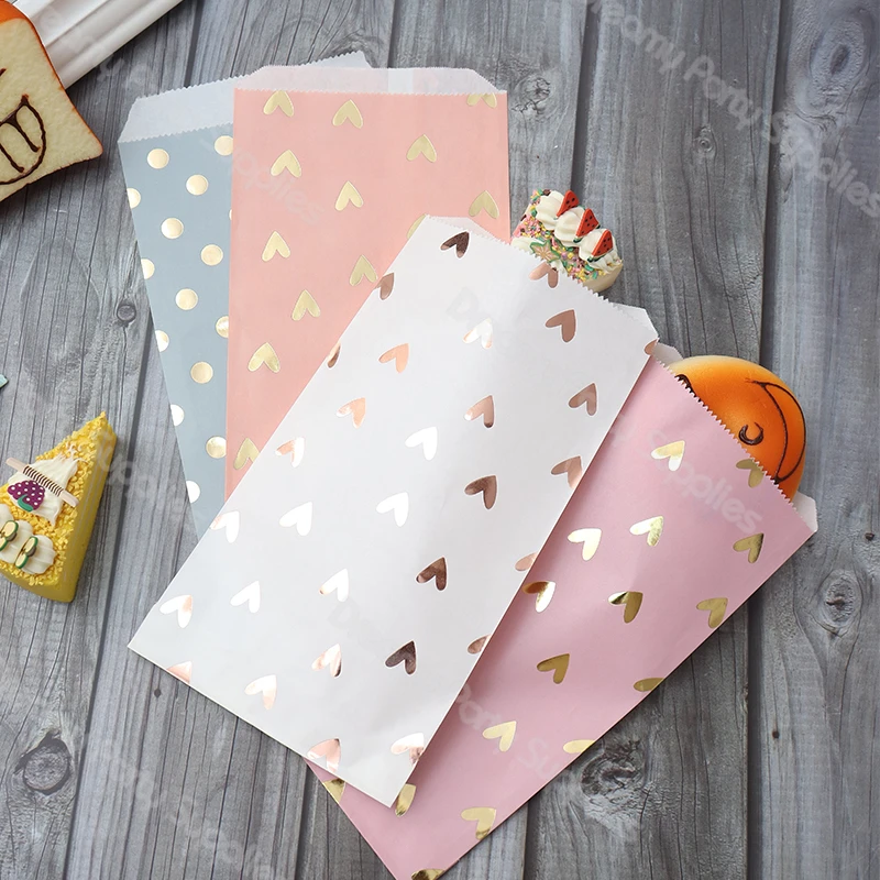 Bolsa de papel de regalo gruesa, pegatinas de puntos y corazón, para caramelos, dulces, chuches, detalles y galletas, bolsa de papel Kraft, bolsas artesanales 12 Uds. - Imagen 3