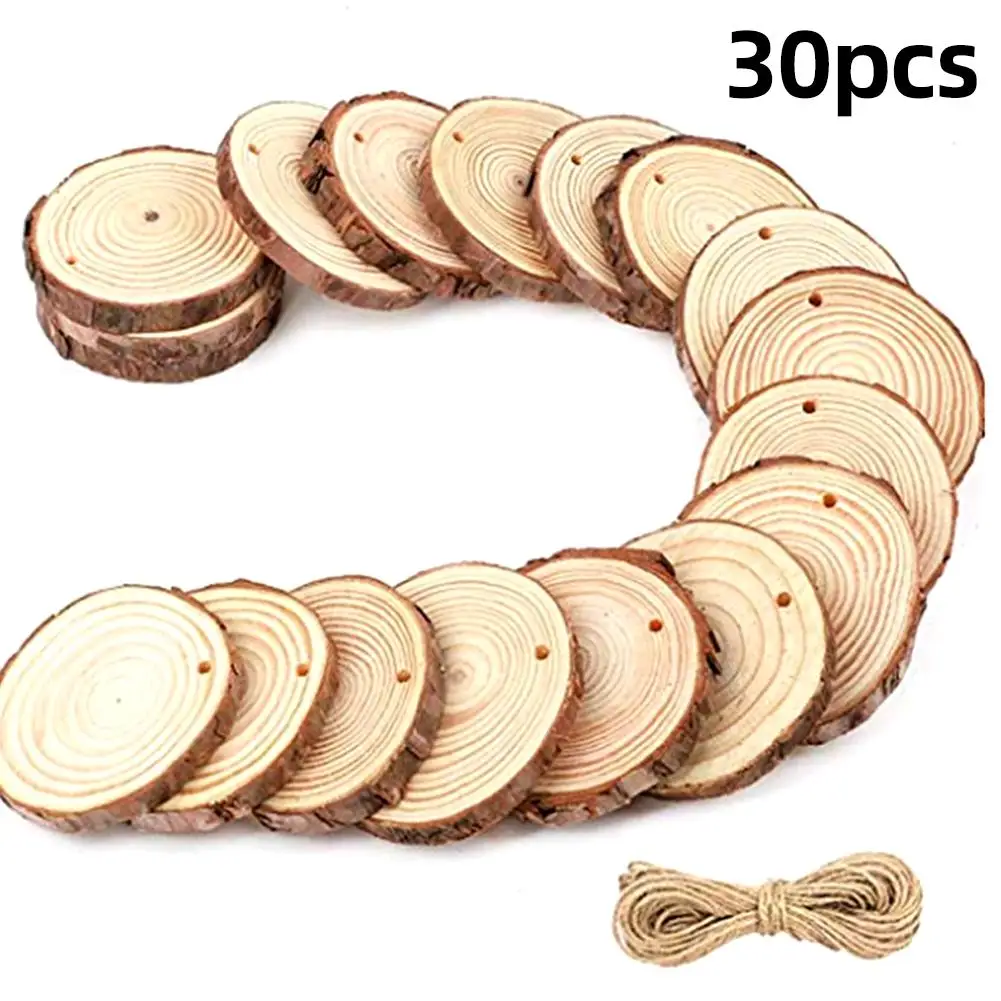 Rebanadas de madera con corteza de árbol, pino Natural, ruedas de madera, rebanadas de madera sin terminar, pintura artesanal para decoraciónes DIY - Imagen 4
