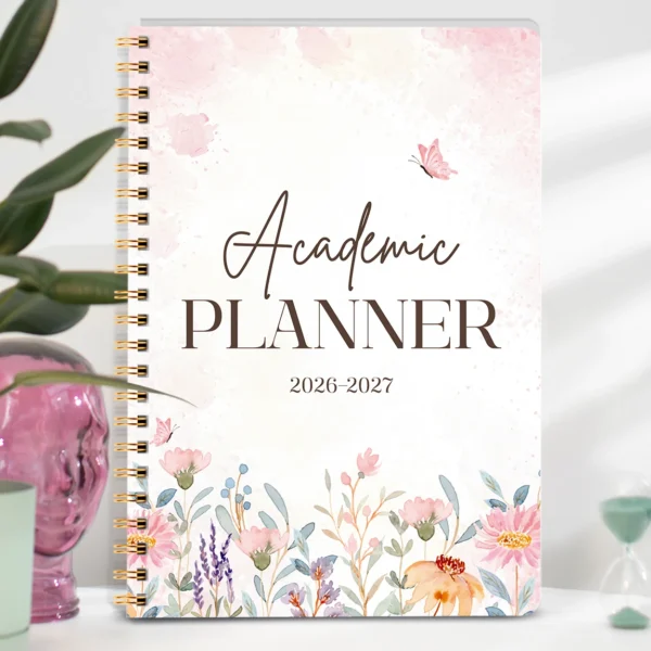 Planificador Académico 2026-2027, Cuaderno con Espiral y diseño de flores en tamaño A5, Calendario Mensual de 24 Meses con Notas, Organizador de tareas y actividades