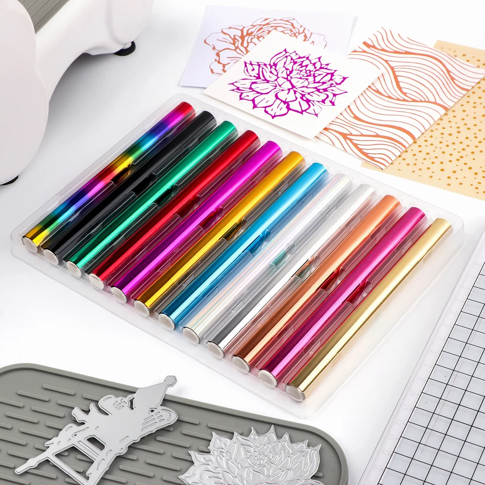 Pack Arco Iris de 12 unidades y 15cm x 1,3 m, 12 rollos de láminas de foil para aplicar en caliente, activadas por calor, para manualidades DIY y tarjetas de álbum scrapbooking - Imagen 2