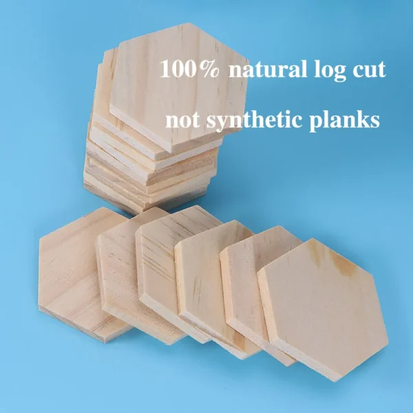 Piezas de madera de 1cm de espesor, discos Hexagonales sin pintar, adornos de madera para pintar