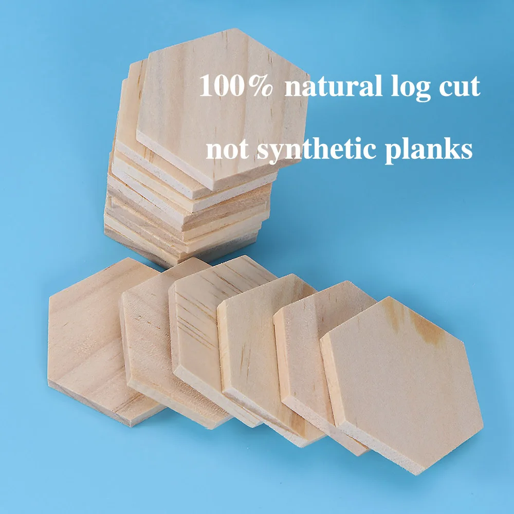 Piezas de madera de 1cm de espesor, discos Hexagonales sin pintar, adornos de madera para pintar - Imagen 3