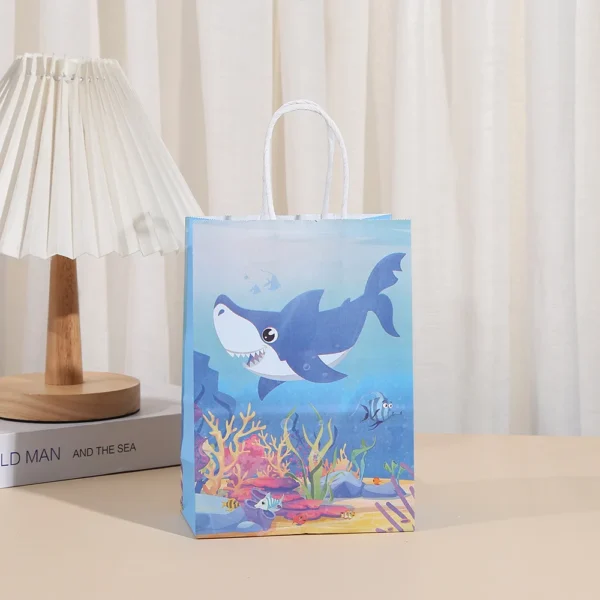Bolsas de papel de regalo de papel con tematica de océano, de concha de sirena para decoraciones de cumpleaños, para detalles, galletas y dulces 6 uds.