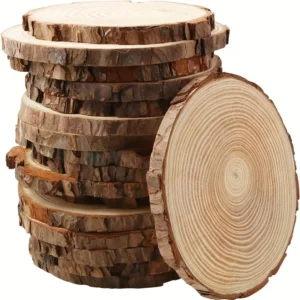 Rodajas de madera de pino Natural, círculos de tronco, de corteza de árbol, para manualidades DIY, para pintar y decorar en fiestas de boda