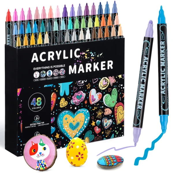 Rotuladores de pintura acrílica de doble punta, 12/24/36/48 colores, para lienzo de madera, pintura de roca, superficies de cerámica de vidrio, manualidades DIY