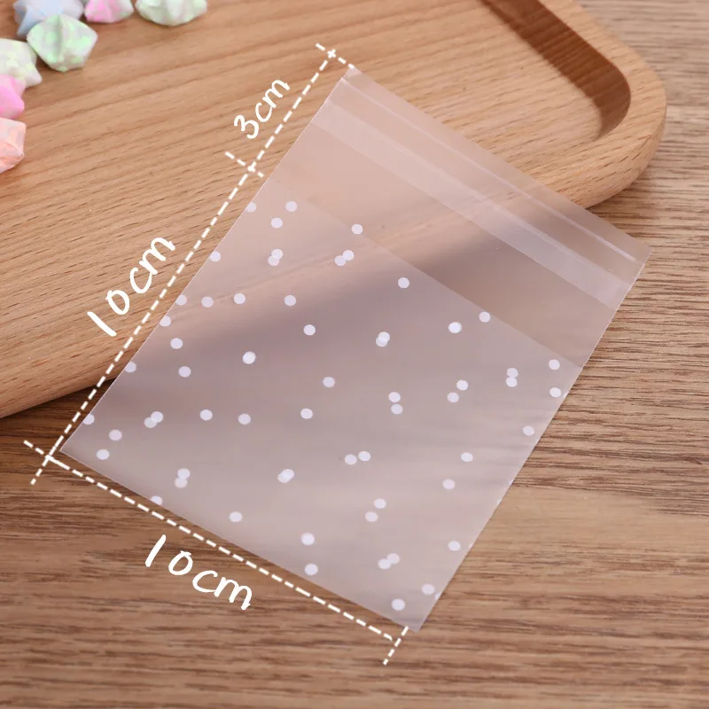 Bolsas de plástico transparente de celofán, autoadhesivas de lunares blancos - Imagen 3