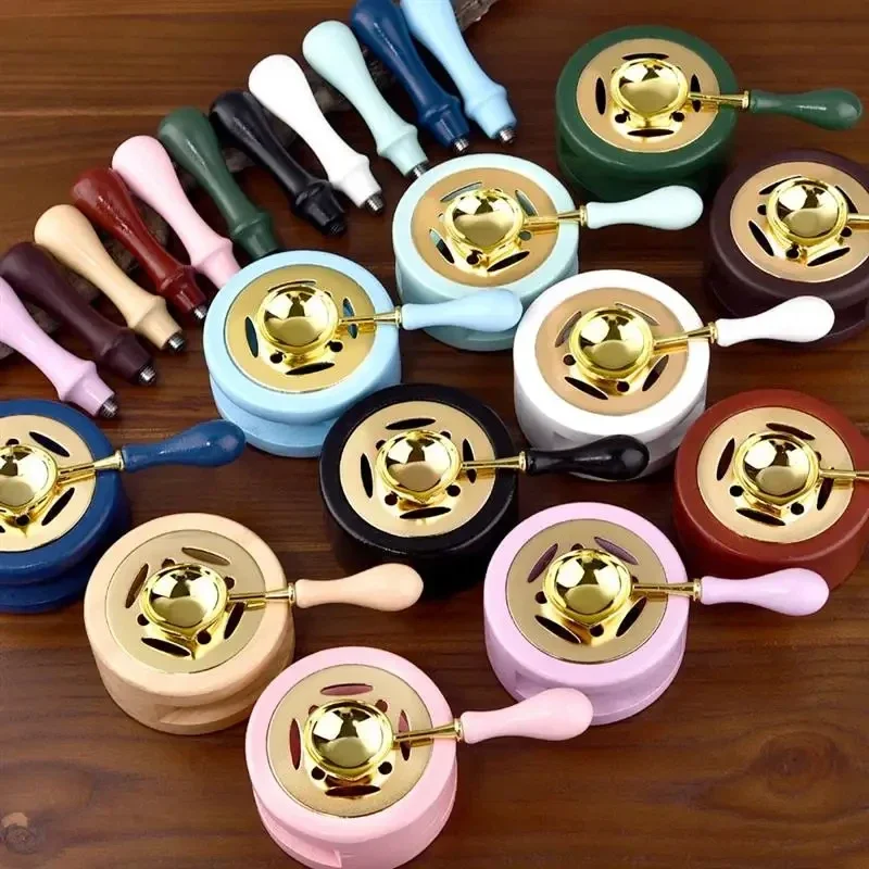 Juego de sellos de cera de sellado, sello de cera Vintage de madera maciza, Kit de estufa calefactora para tarjetas de invitación de boda, sobres, embalaje de regalo - Imagen 2