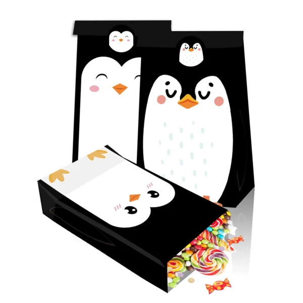 6 Bolsas de papel de regalo con la temática de pingüino de invierno, con pegatinas, bolsa para detalles,  galletas y dulces para niños, decoración para fiestas y celebraciones