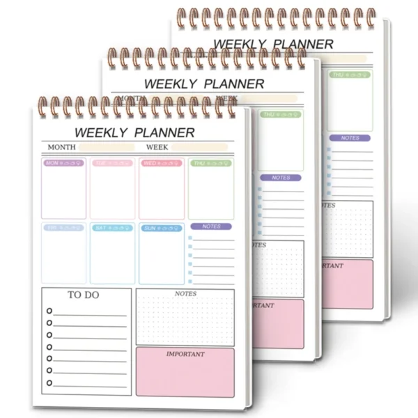 Planificador semanal simple, cuaderno para tu lista de tareas con 52 hojas de en blanco, papel de 8x5,6' de espesor, 120 g sin fecha para que configures en modod flexible