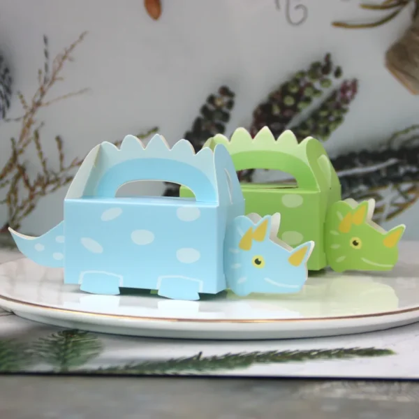 Caja de cartón de dinosaurio verde y azul, caja para regalos, chuches, dulces y detalles, caja de embalaje, 10 Uds.