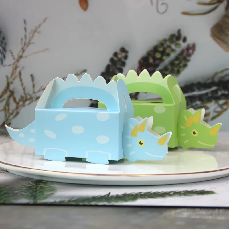 Caja de cartón de dinosaurio verde y azul, caja para regalos, chuches, dulces y detalles, caja de embalaje, 10 Uds. - Imagen 2