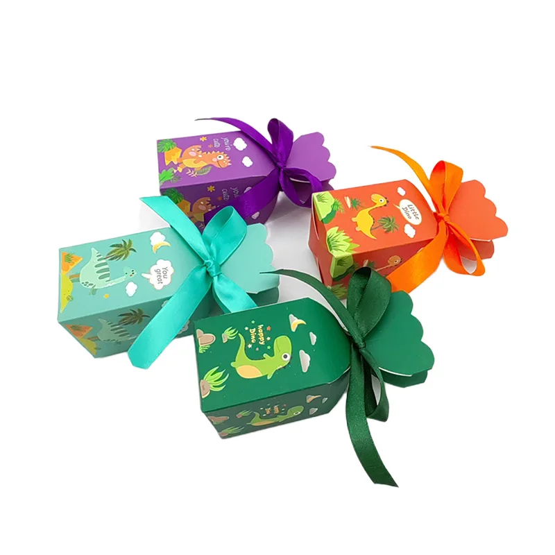 Caja de dulces de dibujos animados de dinosaurio, jarrón de cola de pez, caja de regalo, bolsas de embalaje para bebé con cinta, decoración para fiesta de boda y cumpleaños, 10 Uds. - Imagen 2