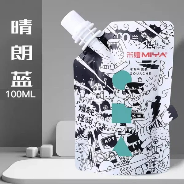 Pintura Gouache MIYA, paquete de recarga multicolor en bolsas de 100ml, pintura Gouache para estudiantes de arte, pintura Gouache resistente a la decoloración del color