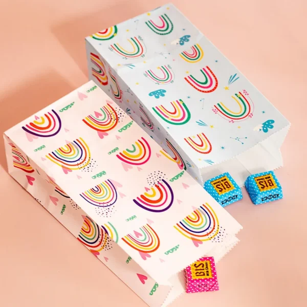 10 Uds. Bolsas de papel con tema de arcoíris, para galletas, bolsa de regalo, bolsas de recuerdo para celebraciones