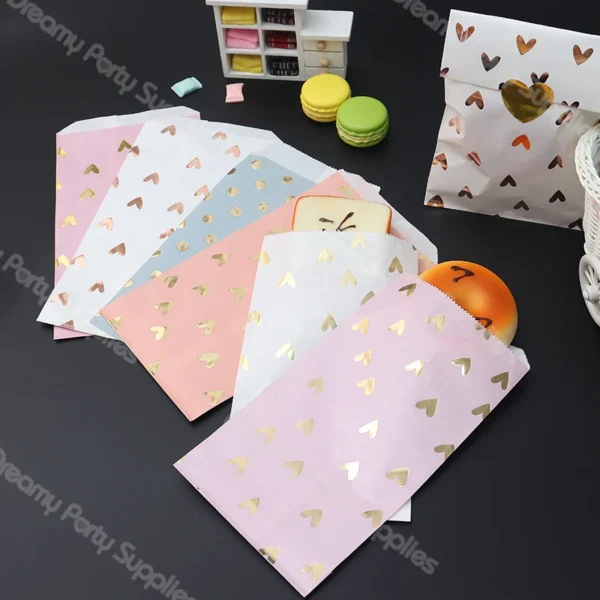 Bolsa de papel de regalo gruesa, pegatinas de puntos y corazón, para caramelos, dulces, chuches, detalles y galletas, bolsa de papel Kraft, bolsas artesanales 12 Uds.