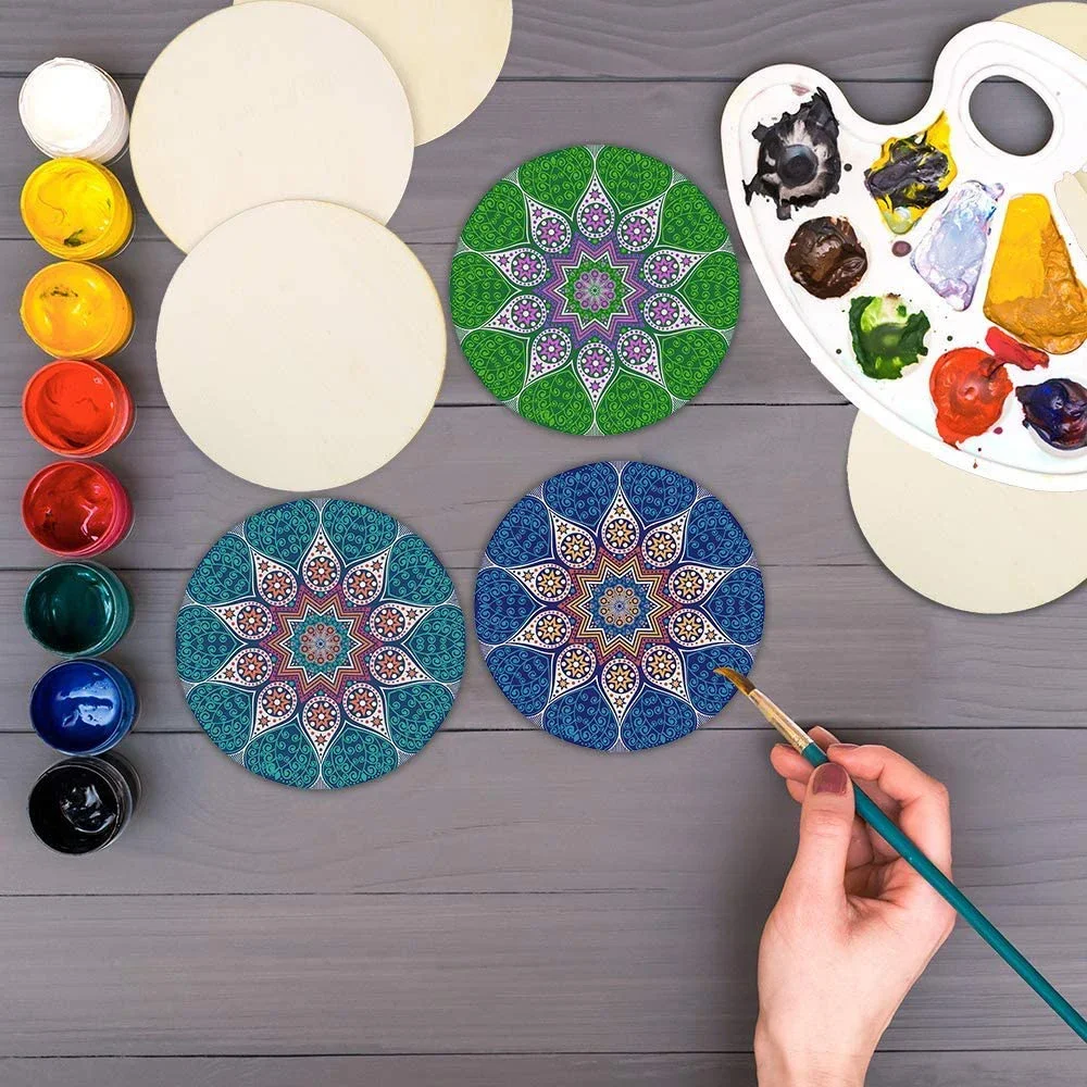 Rebanadas de madera redondas sin terminar para manualidades DIY, discos circulares de madera de 1cm-10cm, 3-100 piezas, manualidades para navidad, siluetas redondas para pintar, adorno de madera en forma cirlular, decoración - Imagen 4