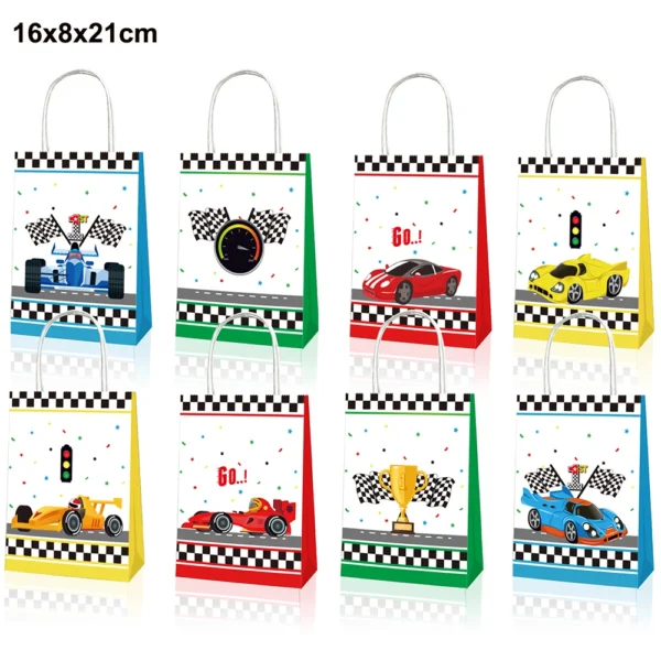 Bolsas de papel con temáticas variadas de coches de carreras, para regalos de recuerdo y decoración de celebraciones 5/10/20/30/40/50 Uds.