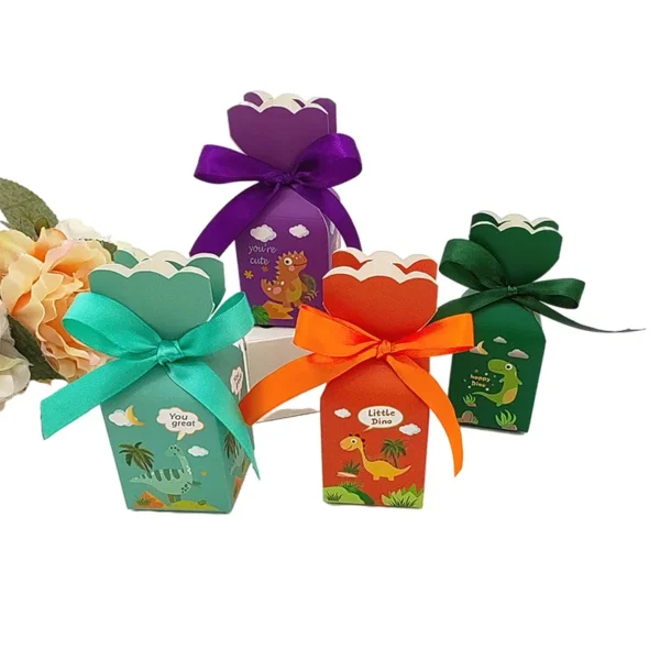 Caja de dulces de dibujos animados de dinosaurio, jarrón de cola de pez, caja de regalo, bolsas de embalaje para bebé con cinta, decoración para fiesta de boda y cumpleaños, 10 Uds.