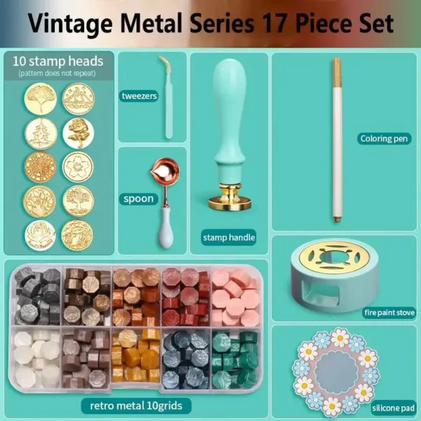 Juego de sellos de cera/lacre, Kit de cera de colores lacados