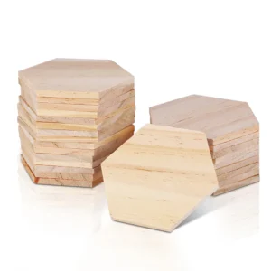 Piezas de madera de 1cm de espesor, discos Hexagonales sin pintar, adornos de madera para pintar